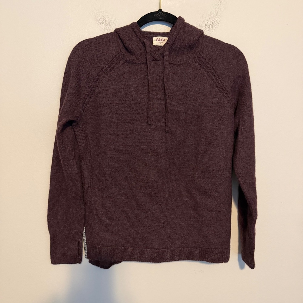 PAKA Hoodie Medium Fig Burgundy Royal Alpaca Blend Knit Sweater Peru sweater